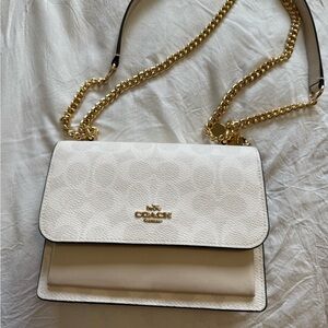 Coach Cream Leather Crossbody Bag with Gold Chain